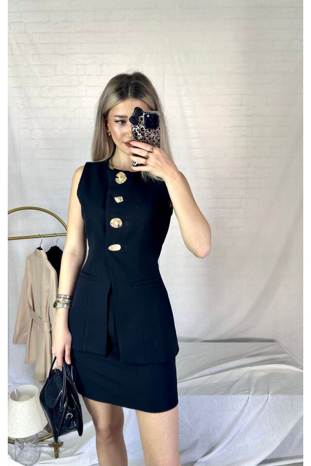 Siyah Lüks Yelek Etek Takım