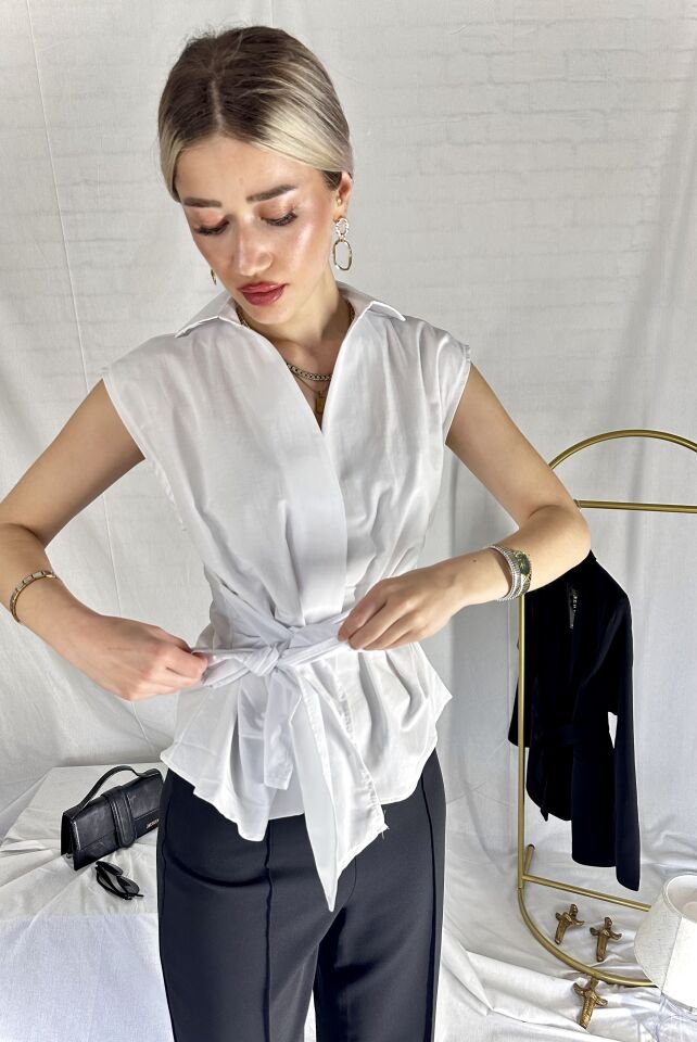 Bağlama Detay Beyaz Gömlek