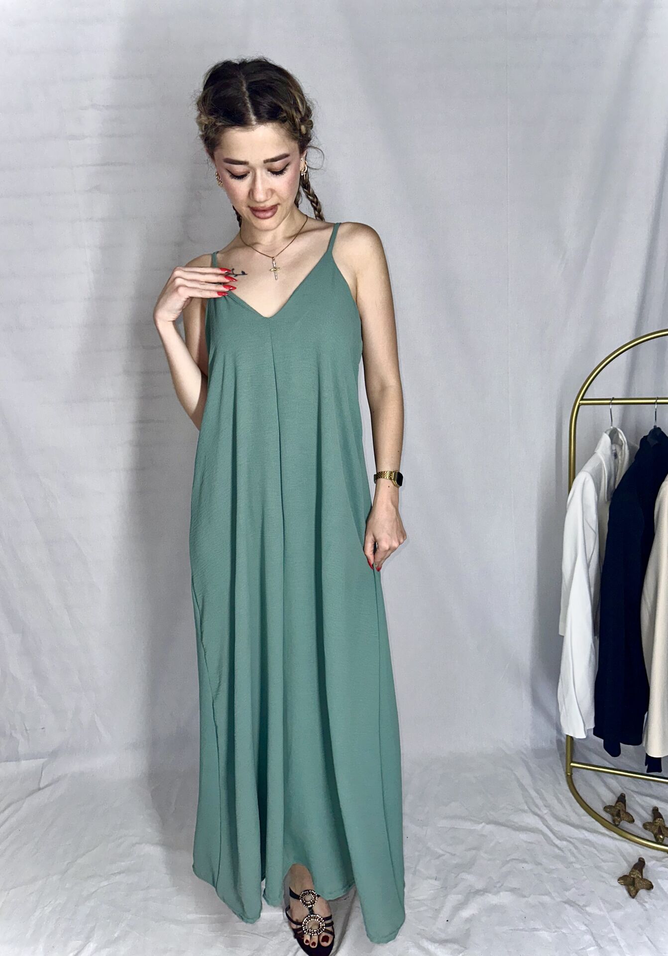 Yeşil Uzun Plaj Elbise