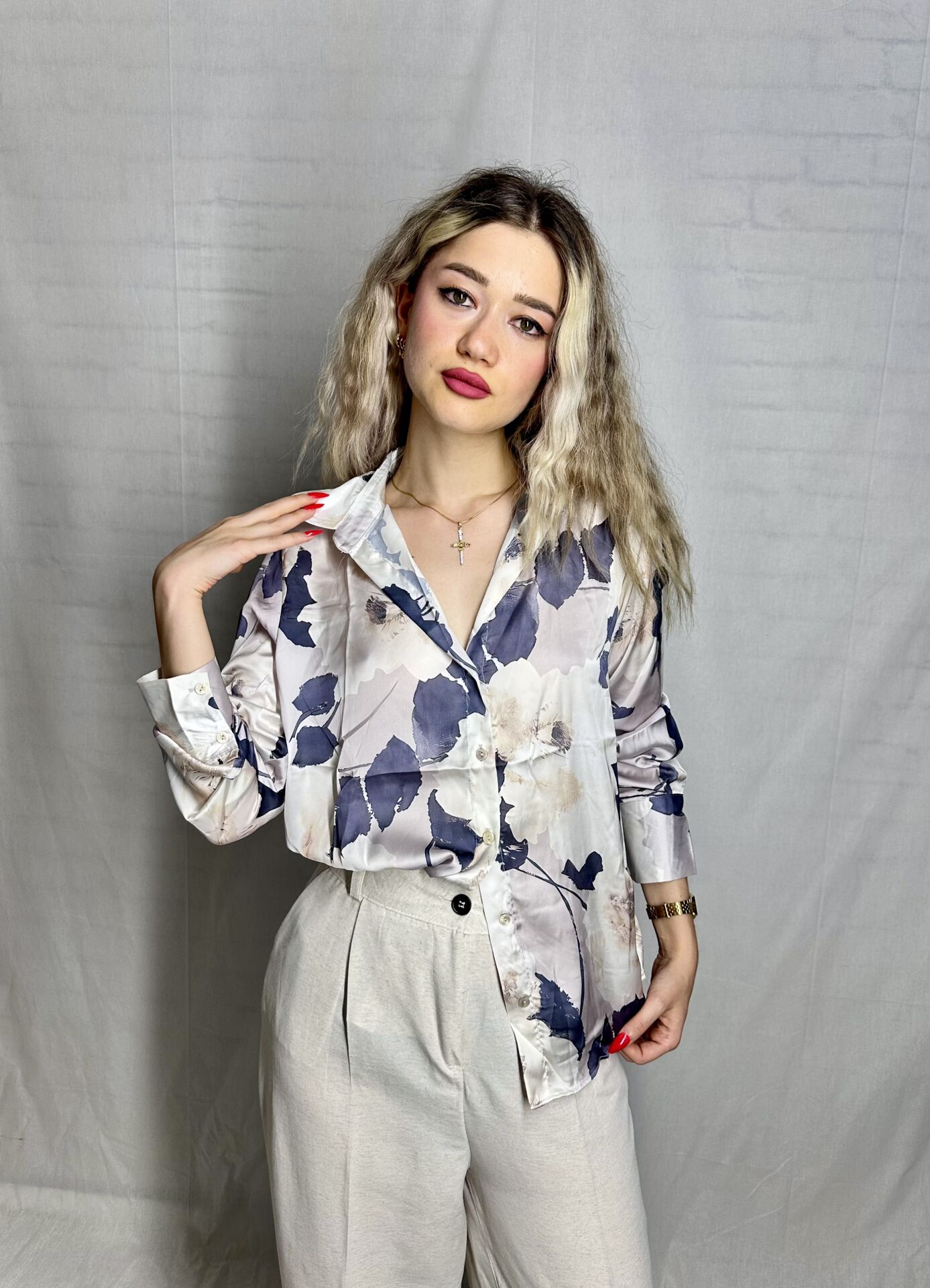 Desenli Saten Gömlek