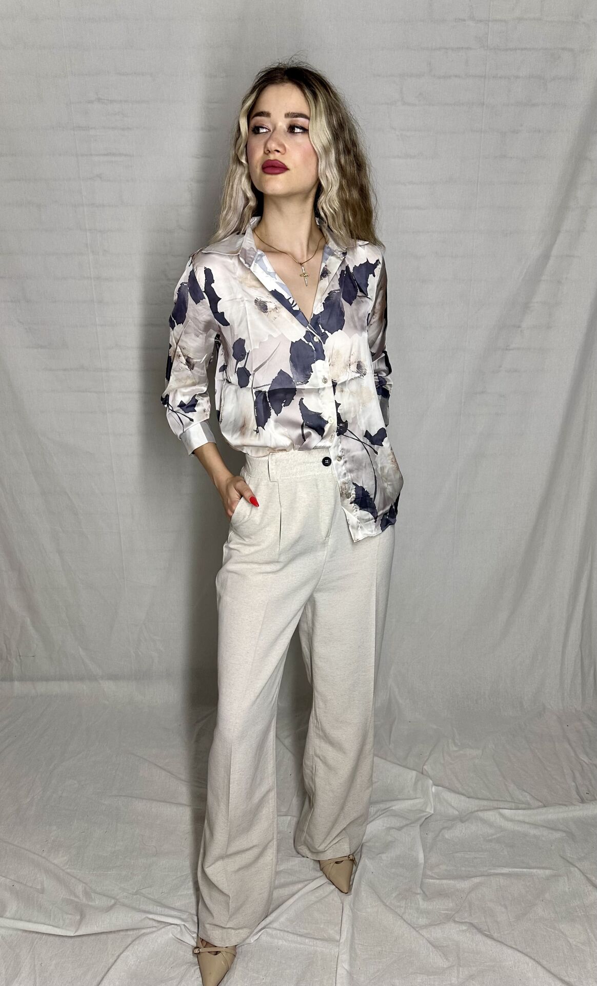 Desenli Saten Gömlek