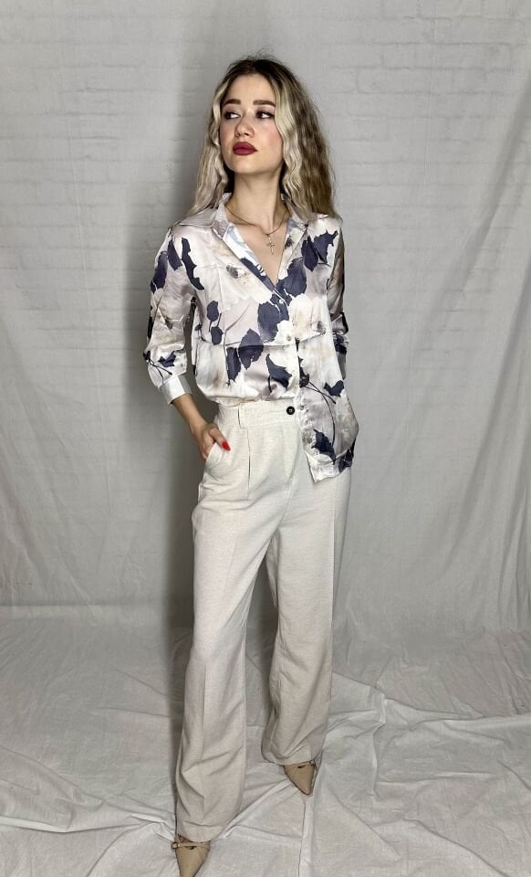 Desenli Saten Gömlek