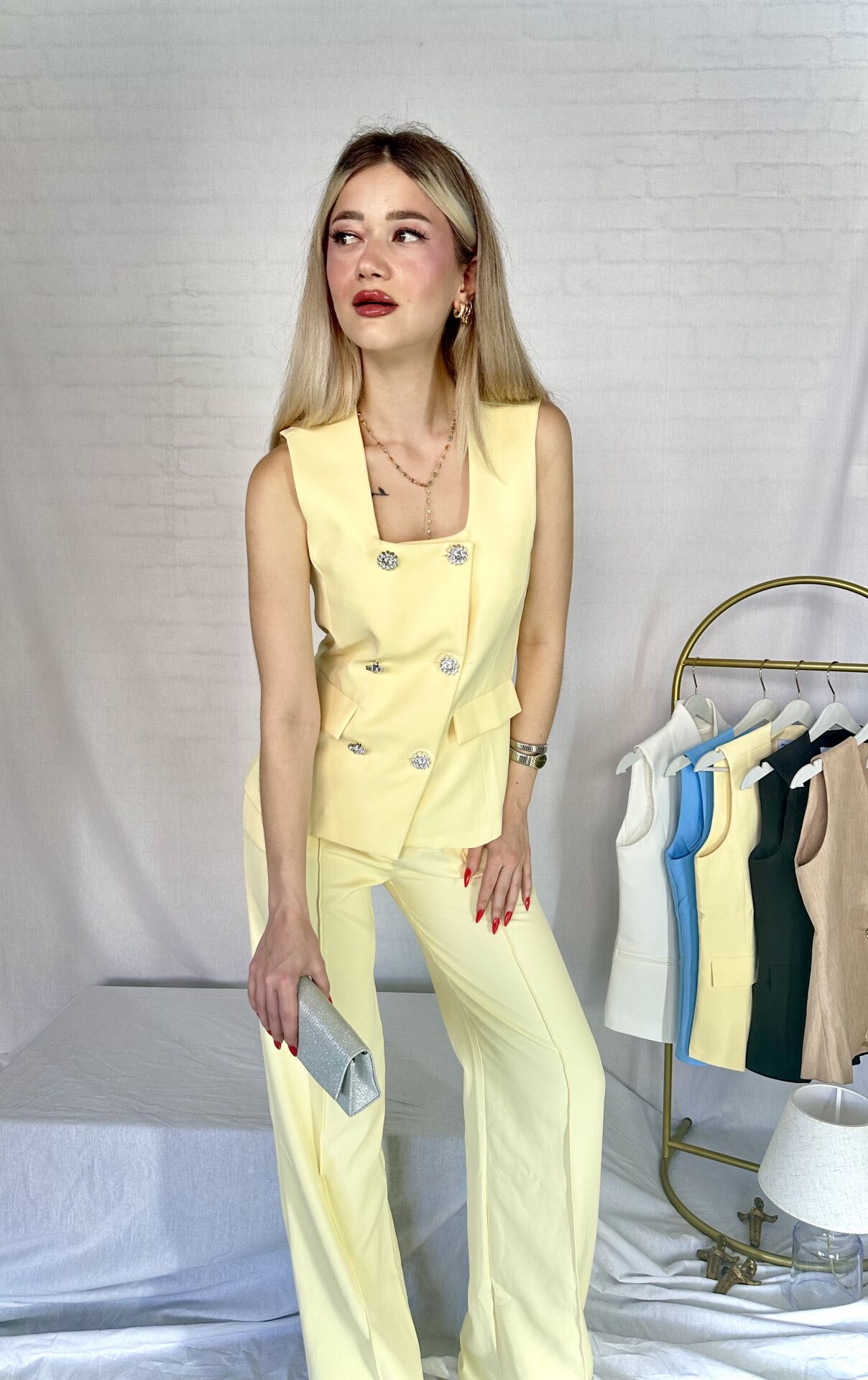 Sarı Yelek Palazzo Takım