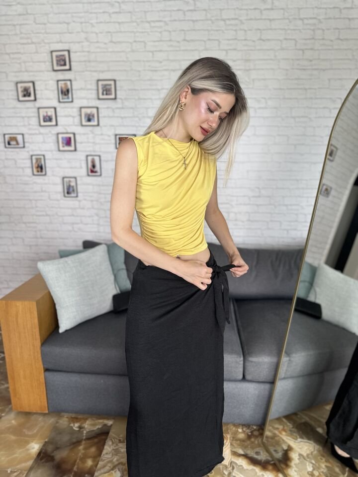 Bağlama Detay Keten Uzun Etek