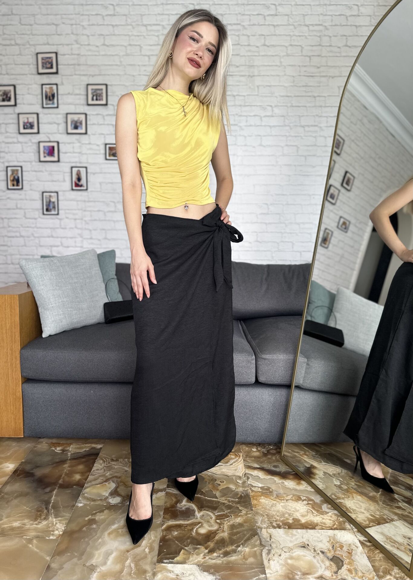 Bağlama Detay Keten Uzun Etek