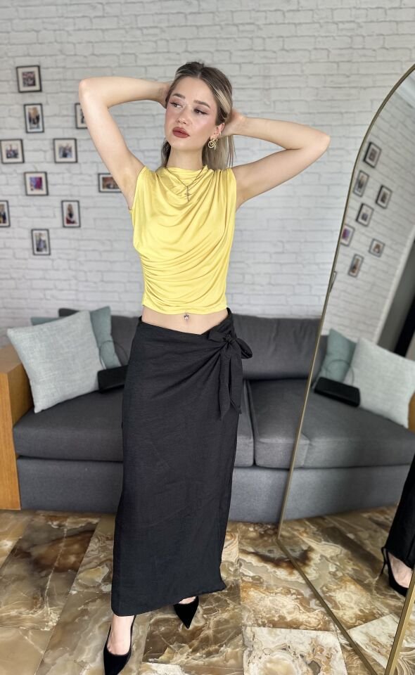 Bağlama Detay Keten Uzun Etek