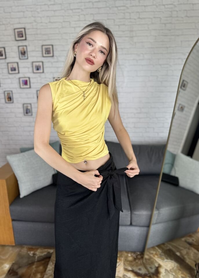 Bağlama Detay Keten Uzun Etek